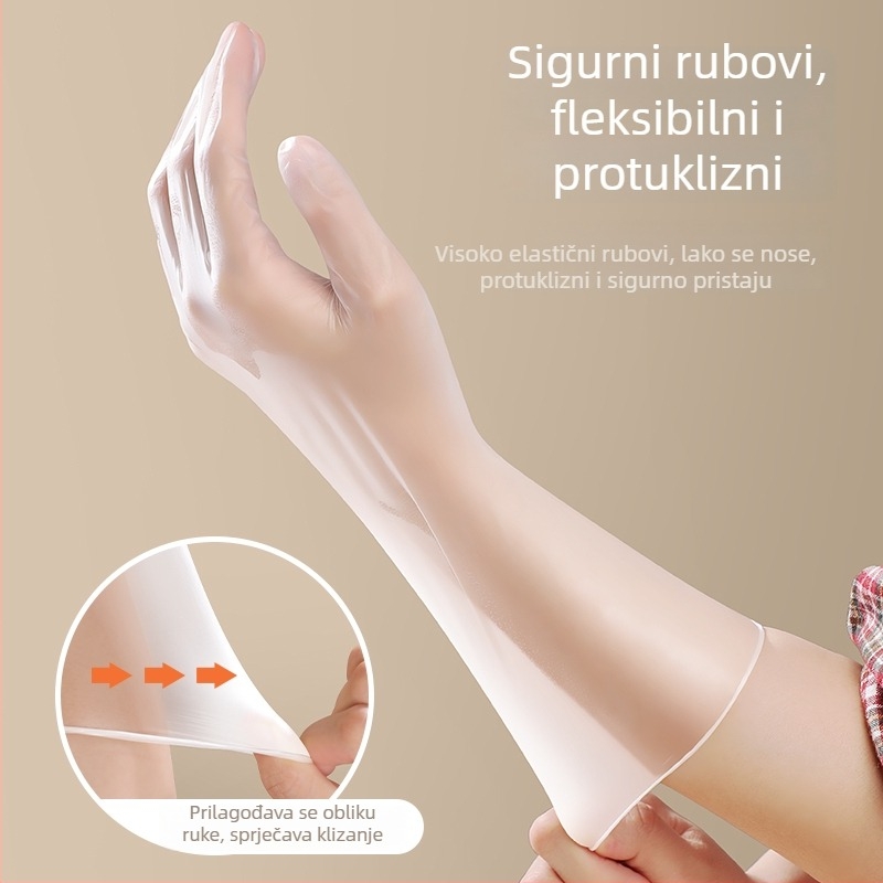 Jednokratne nitrilne rukavice s produženom dužinom, za kontakt s hranom, kuhinju, pranje posuđa i kućanske poslove, vodootporne i izdržljive.