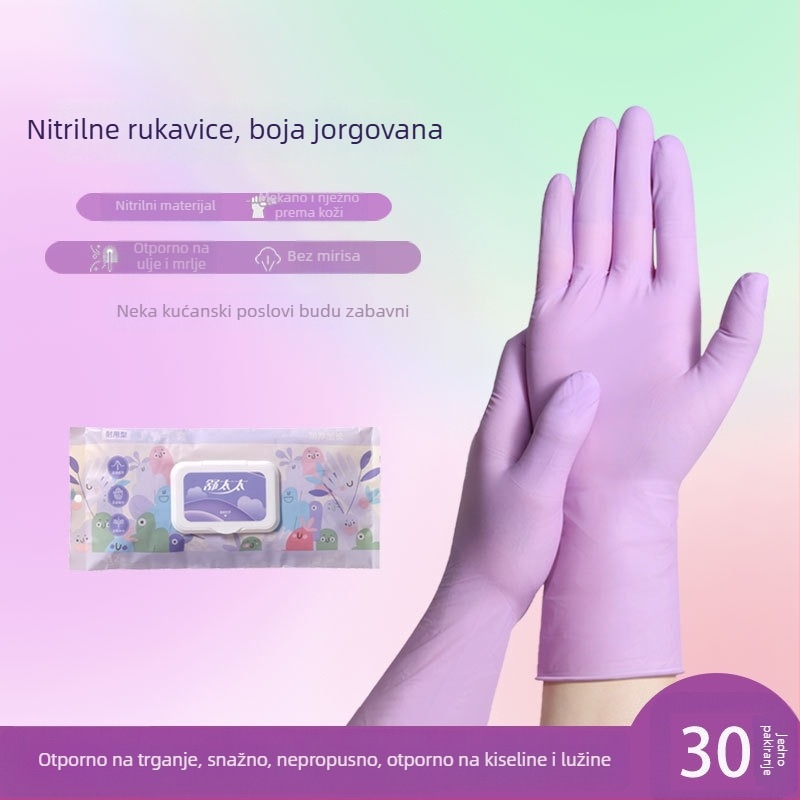 Jednokratne nitrilne rukavice s produženom dužinom, za kontakt s hranom, kuhinju, pranje posuđa i kućanske poslove, vodootporne i izdržljive.