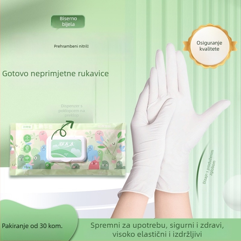 Jednokratne nitrilne rukavice s produženom dužinom, za kontakt s hranom, kuhinju, pranje posuđa i kućanske poslove, vodootporne i izdržljive.