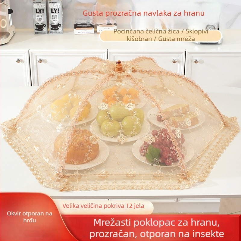 Zaštita za hranu i povrće, sklopiva, odvojiva i periva, protiv muha, prozračni pokrivač za stol