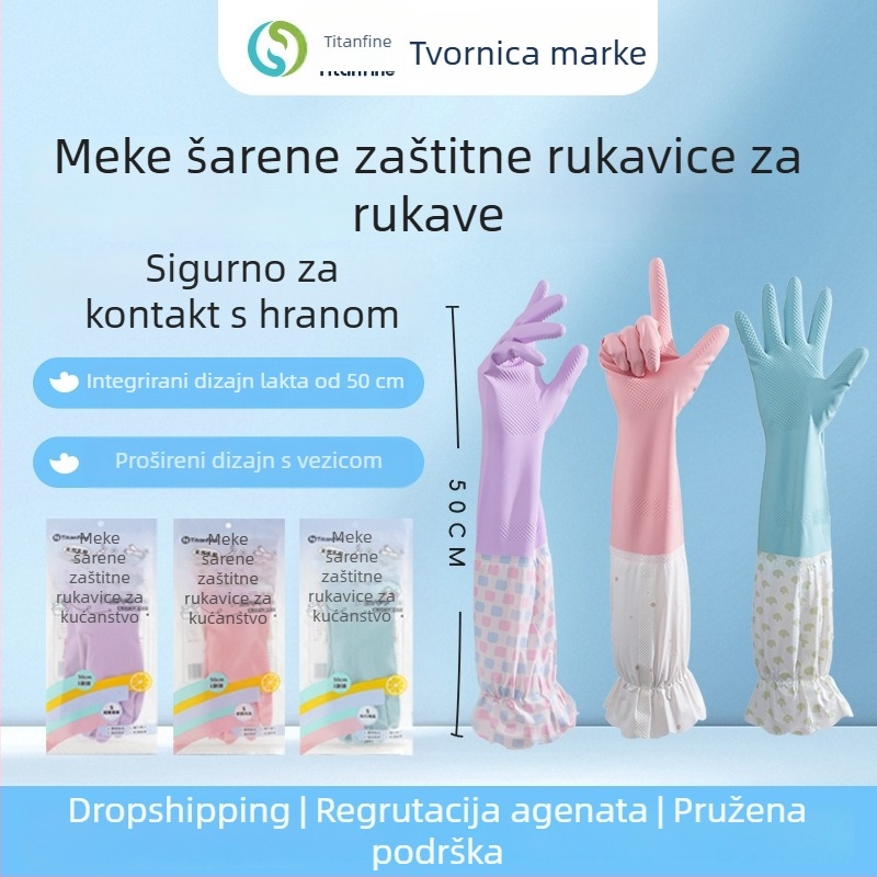 Titanfine PVC rukavice za pranje suđa i kućanske poslove, vodootporne, produžene rukavice za kuhinju i pranje