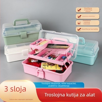 Trostruka čvrsta kutija za alate za umjetnost s pomičnim umetcima, kutija za lijekove i kutija za nakit, velike pregrade, sklopiva