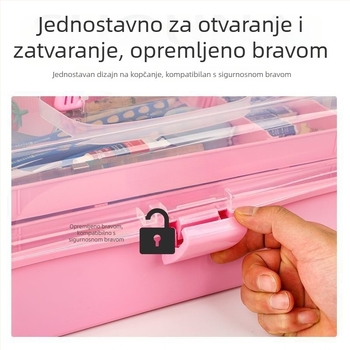 Trostruka čvrsta kutija za alate za umjetnost s pomičnim umetcima, kutija za lijekove i kutija za nakit, velike pregrade, sklopiva