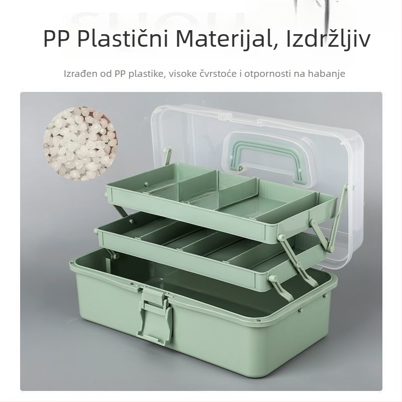 Trostruka čvrsta kutija za alate za umjetnost s pomičnim umetcima, kutija za lijekove i kutija za nakit, velike pregrade, sklopiva