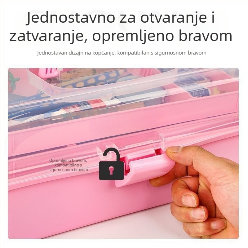 Trostruka čvrsta kutija za alate za umjetnost s pomičnim umetcima, kutija za lijekove i kutija za nakit, velike pregrade, sklopiva