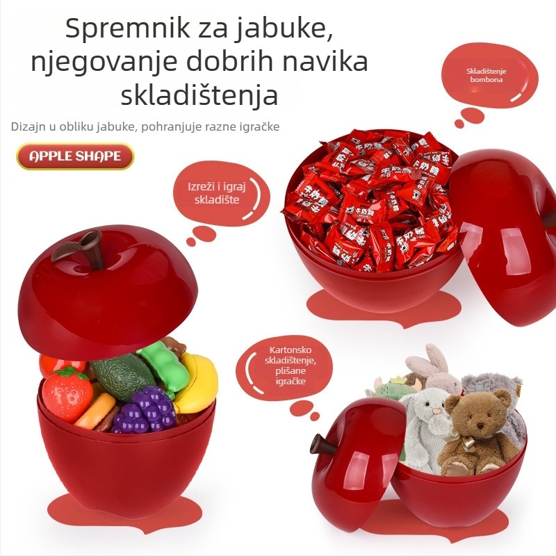 Jabuka oblik kutije za pohranu za djecu, višenamjenski plastični organizator s velikim kapacitetom za igračke, grickalice i ostale stvari