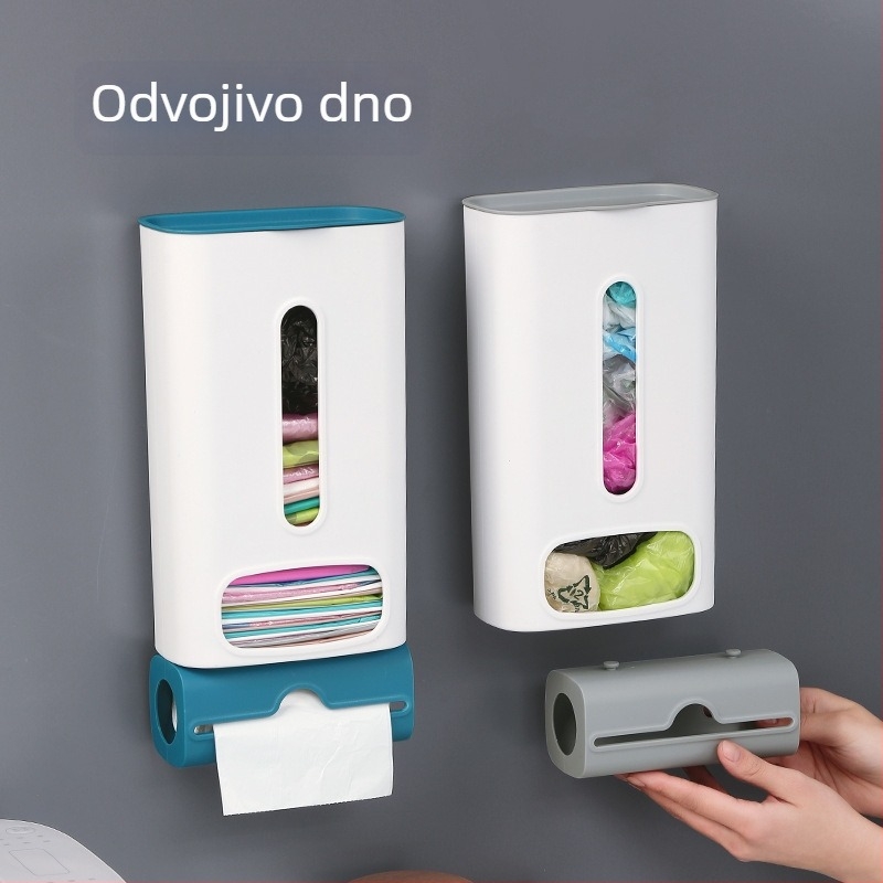 Zidna kutija za skladištenje vrećica za smeće, kuhinja, 2L kapacitet, PP plast, moderan minimalistički dizajn