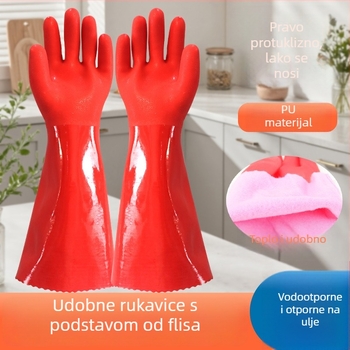 Proširene rukavice za pranje posuđa s fleec podstavom 668PU, tople, vodootporne i izdržljive