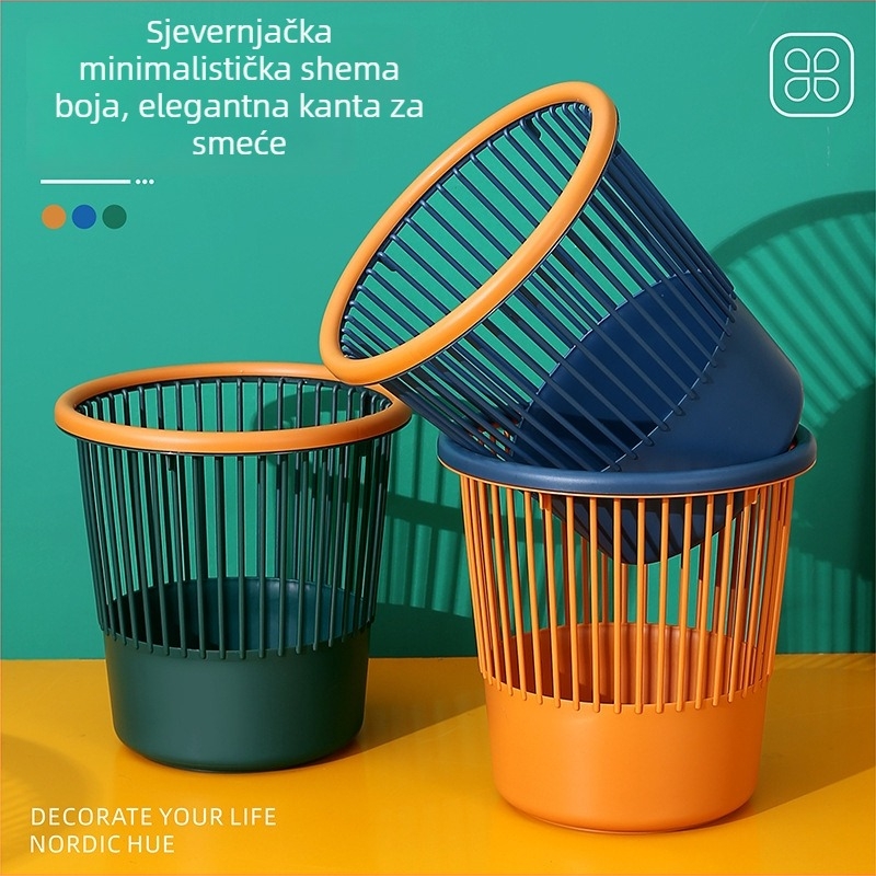 Plastični koš za otpad, kućna upotreba, velika zapremina, okruglog oblika, otvoren, bez poklopca.