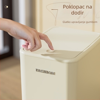 Kućni kantu za smeće, velika kapaciteta, kvadratni plastični, poklopac na pritisk, krem boja, minimalistički luksuzan dizajn