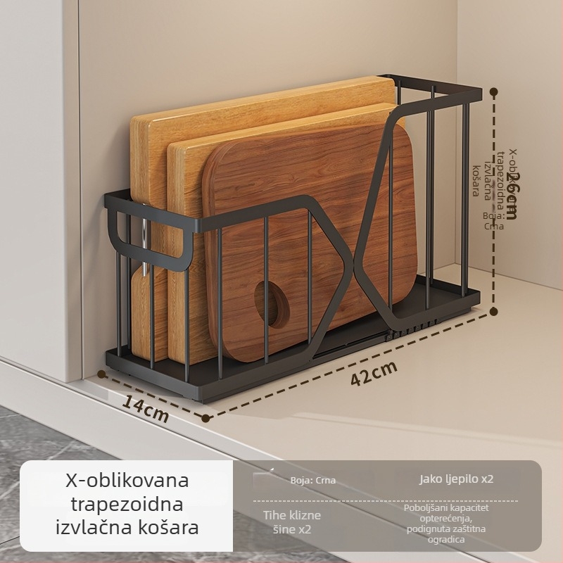 Metalni kuhinjski ormar ispod sudopera s izvlačnim košem, ladica za prostore, daska za rezanje i stalak za začine, bez ugradnje