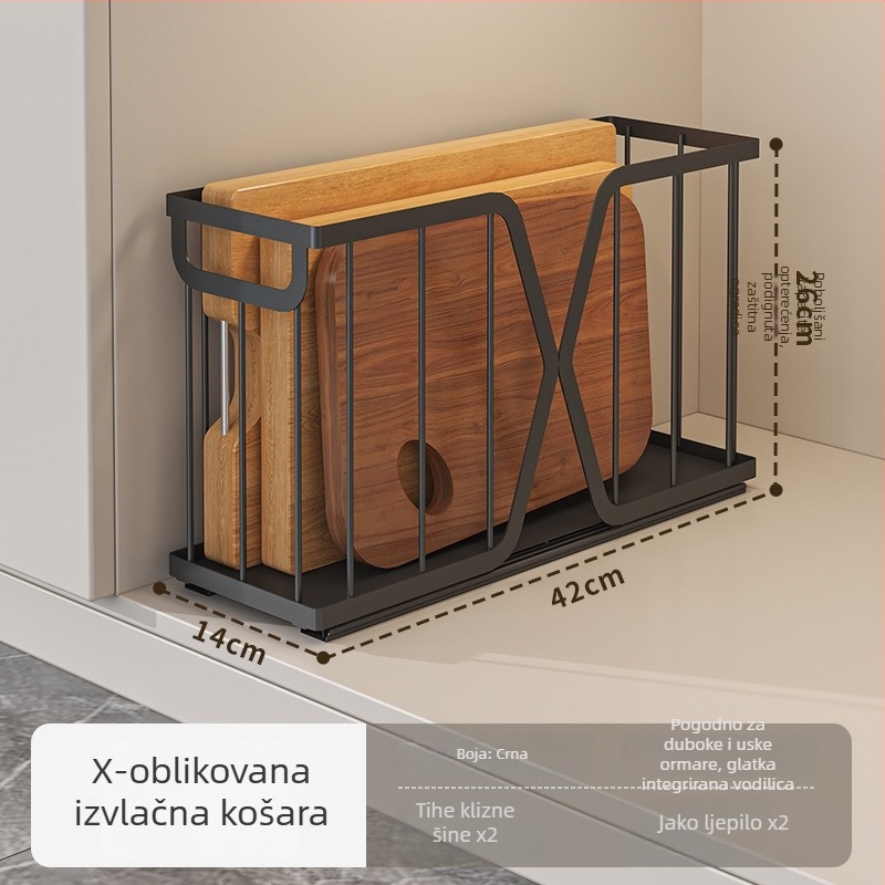 Metalni kuhinjski ormar ispod sudopera s izvlačnim košem, ladica za prostore, daska za rezanje i stalak za začine, bez ugradnje