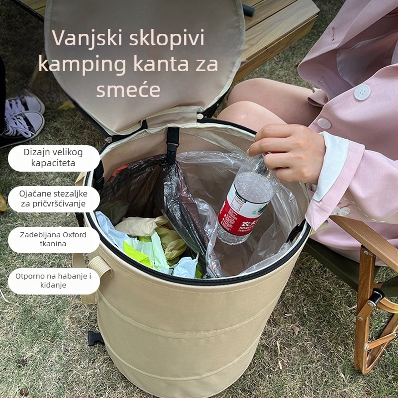Vanjska sklopiva kanta za smeće s poklopcem za kampiranje i vrt, velik kapacitet, prijenosno skladište