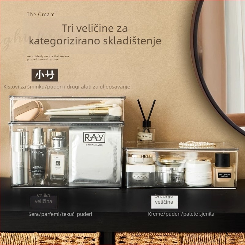 Kutija za kozmetiku za stolni prostor, prašinu otporan organizator šminke s velikim kapacitetom za ruževe, parfeme, njegu kože i maske