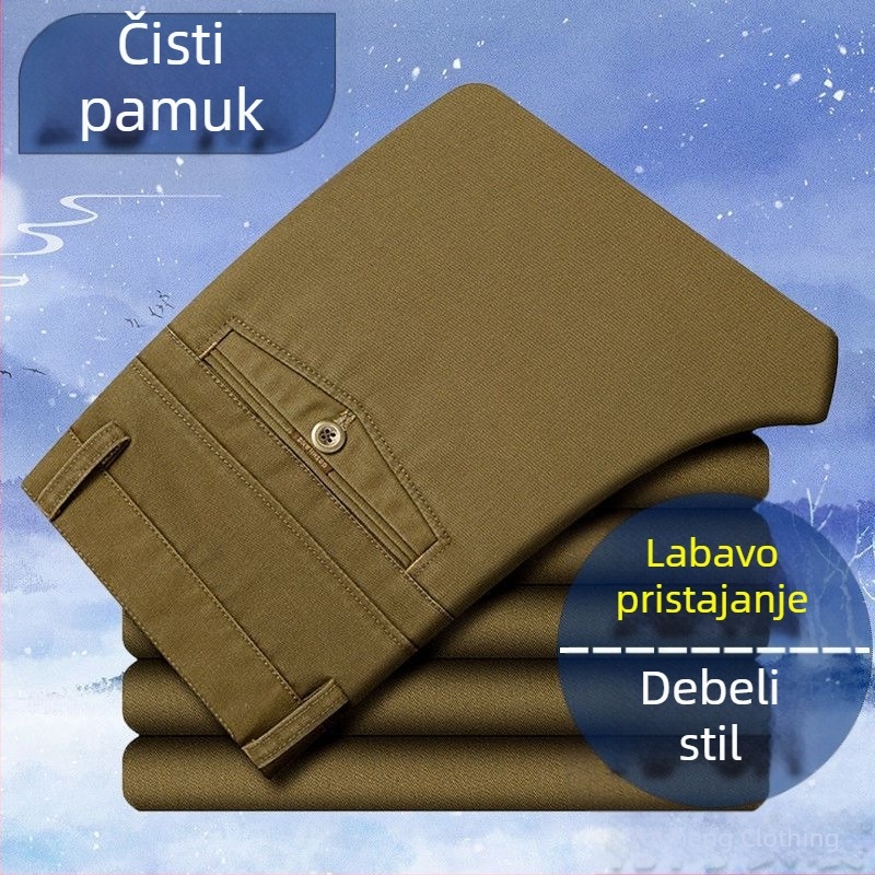 Debeli pamuk hlače za jesen i zimu, visok struk, širok ravni kroj, za muškarce srednje dobi i starije