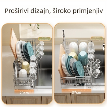 Japanski stil od nehrđajućeg čelika: sudoper s izvučnim odvodnim stalkom, izvučni stalak za posuđe, debeli držač za štapiće, držač za čaše i kutija za pohranu posuđa