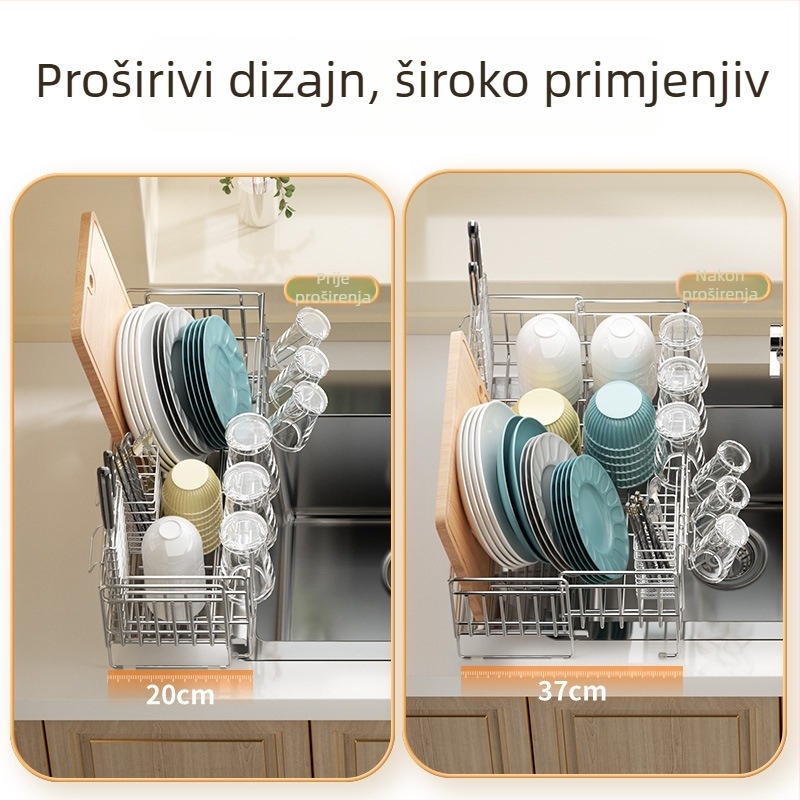 Japanski stil od nehrđajućeg čelika: sudoper s izvučnim odvodnim stalkom, izvučni stalak za posuđe, debeli držač za štapiće, držač za čaše i kutija za pohranu posuđa