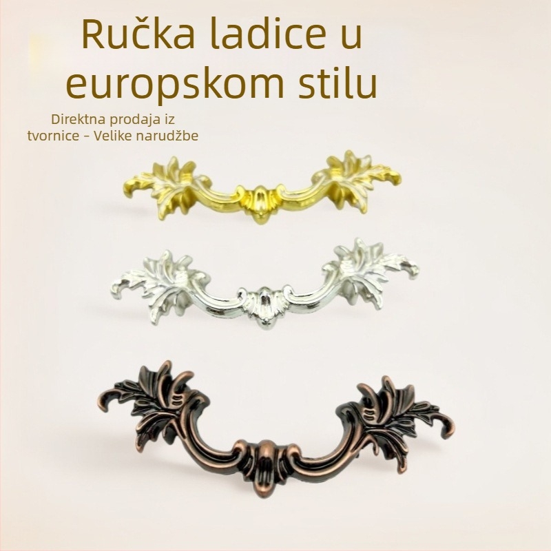 Ručka za ladicu od legure, europski stil, staro-srebrni završetak, francuskog stila vrata ormarića s bijelim uljnim završetkom, klasičan vintage dizajn