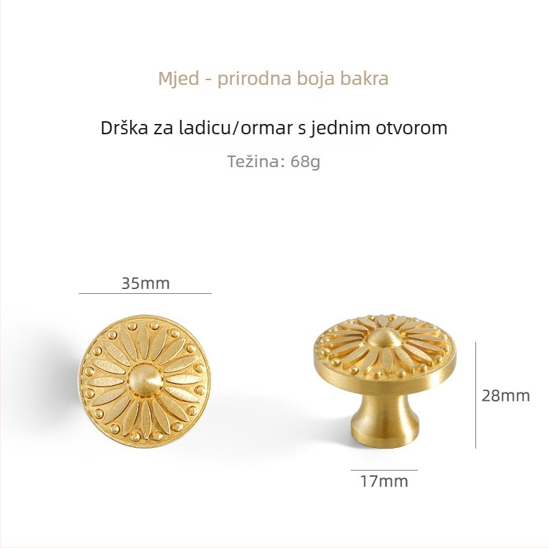 Čvrsta mesingana ručka za vrata ormara, francuskog stila, zlatne boje, ručka za ladice i ormare