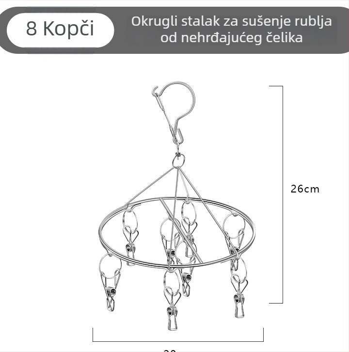 Nehrđajući čelični vješalica za odjeću s višestrukim klipsama i kukama, za sušenje čarapa, donjeg rublja i bebi predmeta