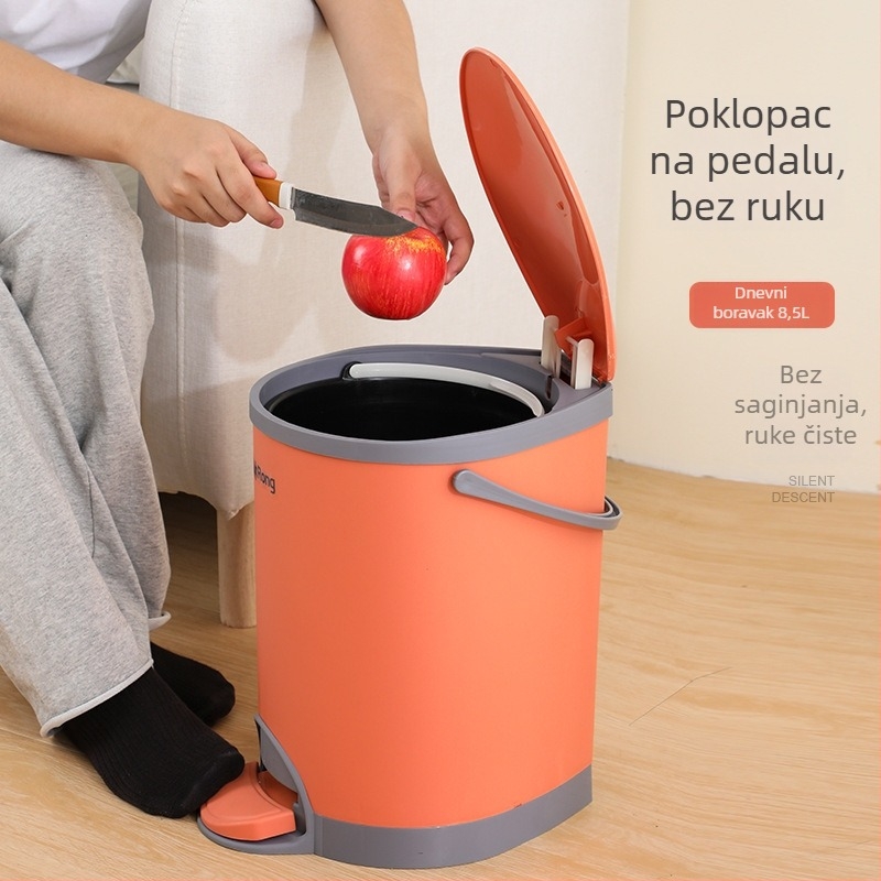 Plastični pedalni koš za smeće, velik kapacitet 8 L, s poklopcem, tiho zatvaranje, za dnevni boravak, kuhinju i kupaonicu