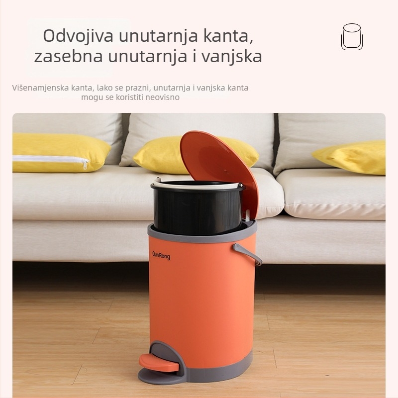 Plastični pedalni koš za smeće, velik kapacitet 8 L, s poklopcem, tiho zatvaranje, za dnevni boravak, kuhinju i kupaonicu