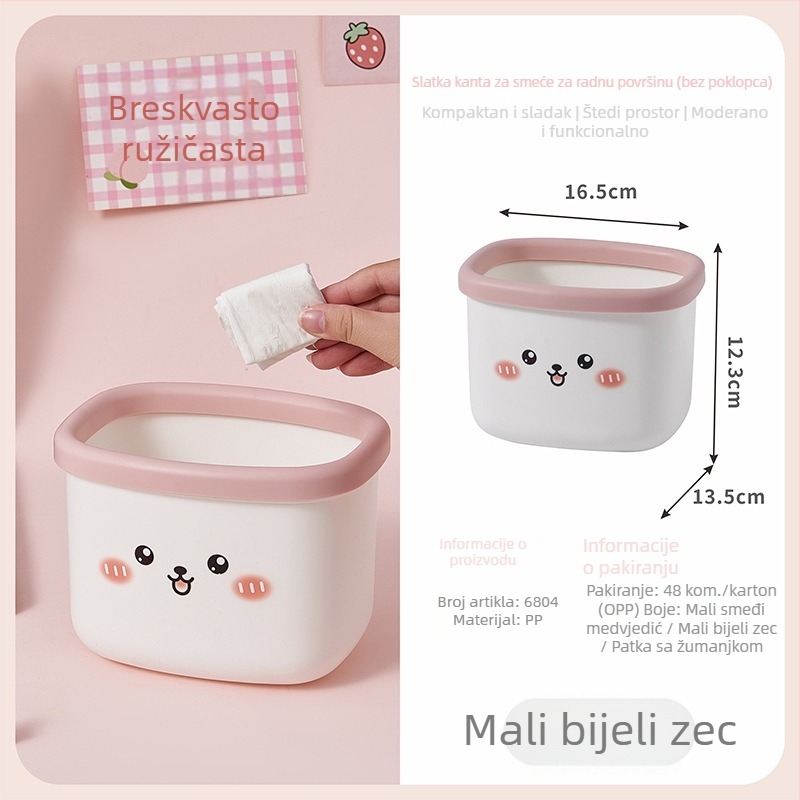 Mali stolni koš za smeće, mini koš za otpatke, sladak crtani dizajn za stol, bez poklopca, higijenski, plastični koš za recikliranje.