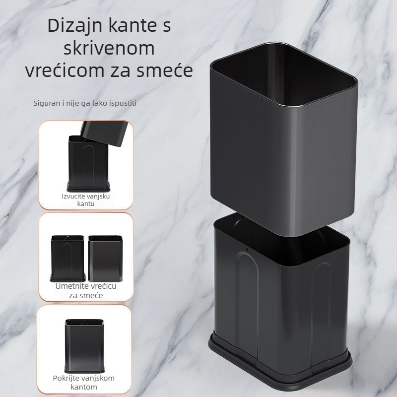 Koš za otpad od nehrđajućeg čelika, pravokutnog oblika, bez poklopca, 6 L, za kupaonicu i ured