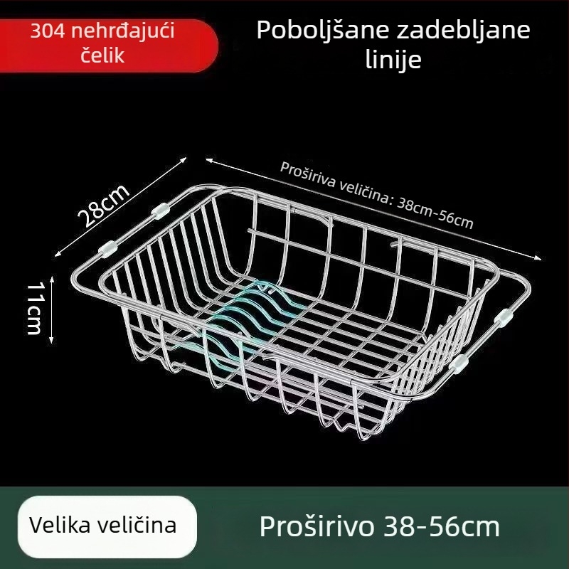 Proširivi stalak za sudoper od nehrđajućeg čelika s košarom za odvod posuđa