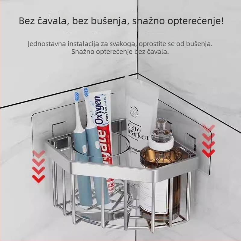 Nehrđajući čelični kutni organizator za spužve za kuhinju i kupaonu, trokutasti odvodni stalak, bez bušenja
