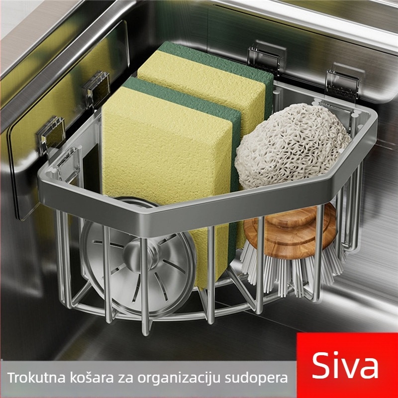 Nehrđajući čelični kutni organizator za spužve za kuhinju i kupaonu, trokutasti odvodni stalak, bez bušenja
