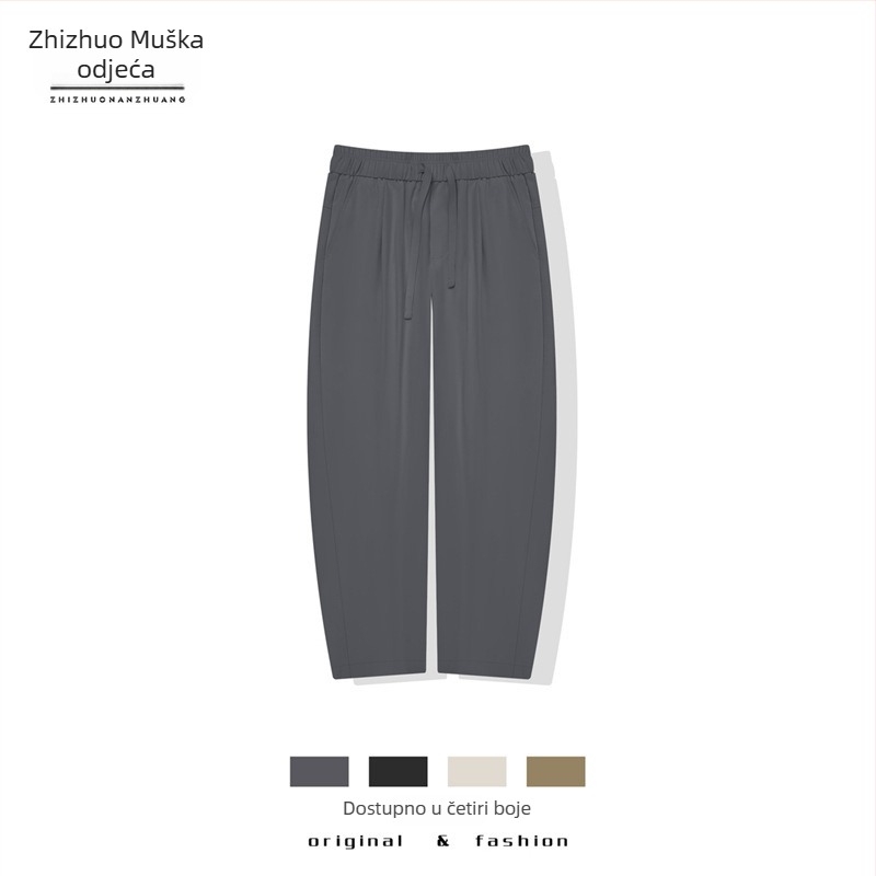 Muške ljetne hlače s drapiranim krojem, otporne na nabiranje, duljina 9/10, elastični pojas, blag luksuz, ravni kroj s blagim suženjem