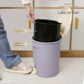 Kanta za otpad s pedalom za kućanstvo, s poklopcem, dvostruki odjeljak unutarnji i vanjski, plastični, 9 L