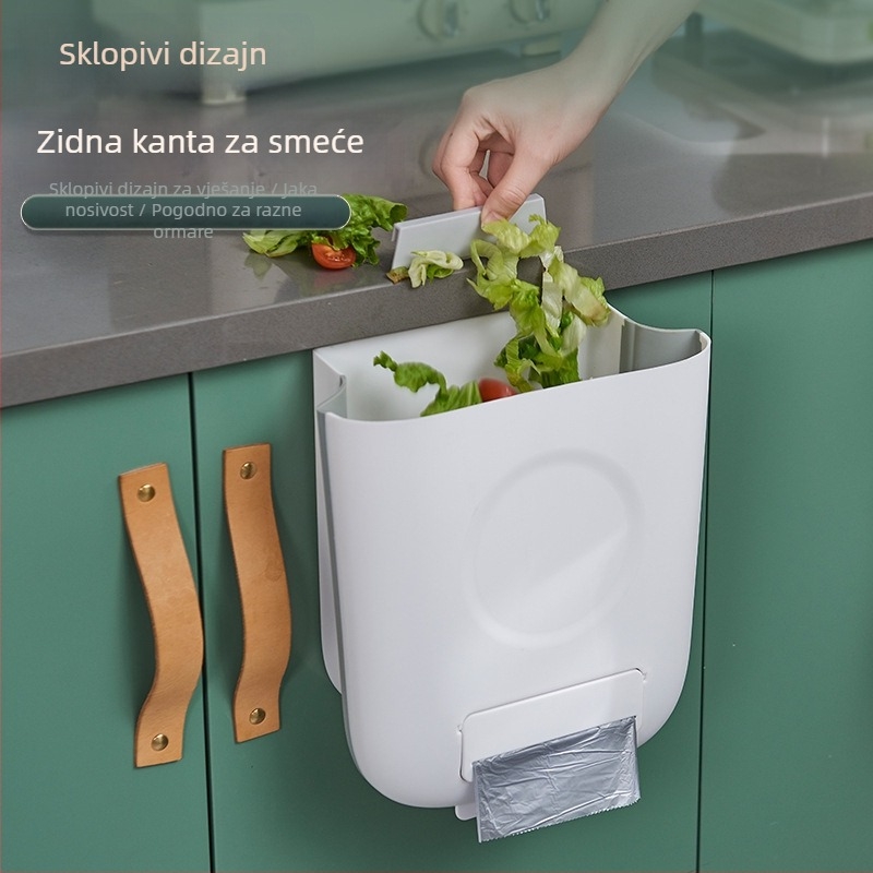 Kuhinjski zidni sklopivi koš za smeće, za vješanje na vratima ormarića, kvadratičnog oblika, plastični, kapacitet do 4 L