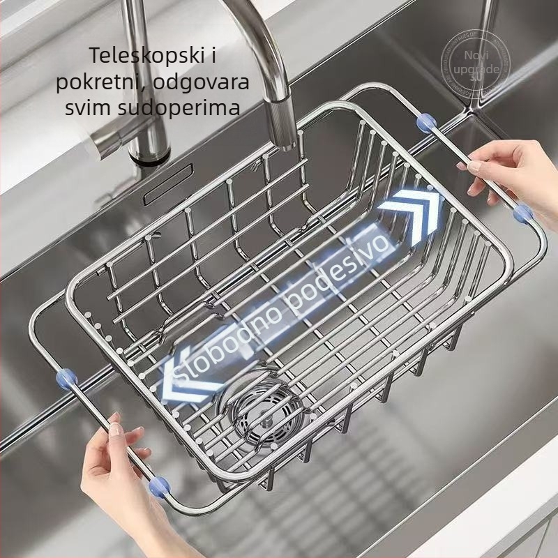 Nehrđajući čelični koš za odvod u sudoperu s teleskopskim dizajnom za kuhinjsku pohranu posuđa