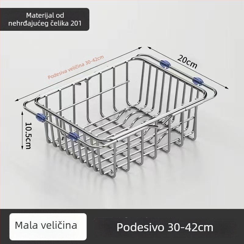 Nehrđajući čelični koš za odvod u sudoperu s teleskopskim dizajnom za kuhinjsku pohranu posuđa