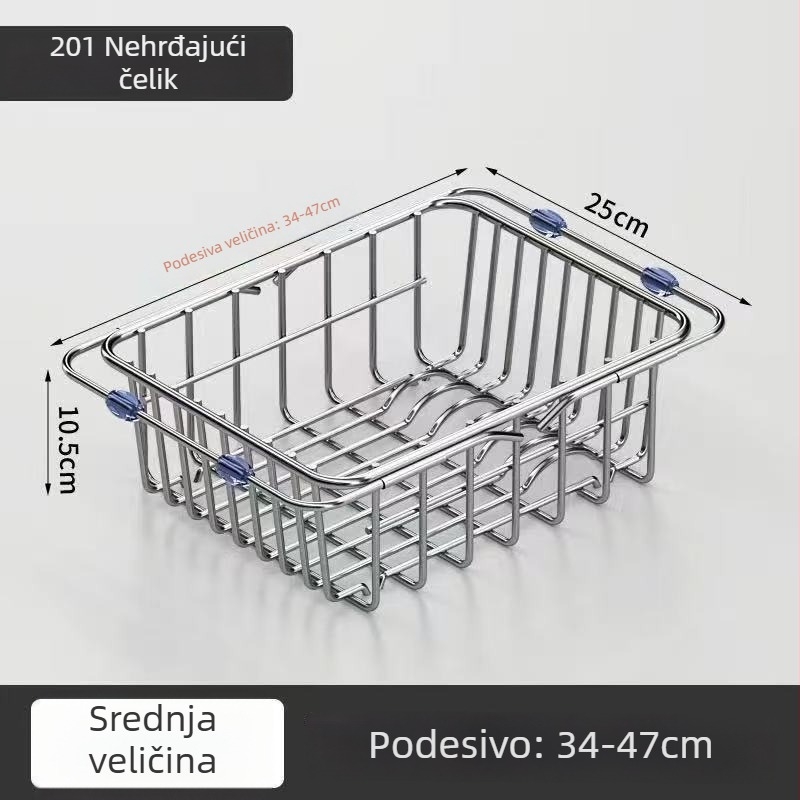 Nehrđajući čelični koš za odvod u sudoperu s teleskopskim dizajnom za kuhinjsku pohranu posuđa