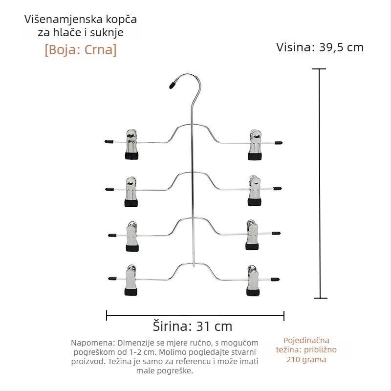 Višeslojna vješalica za suknje i hlače s klipsama za uštedu prostora