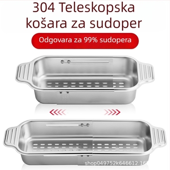 Teleskopski odvodni koš od nehrđajućeg čelika 304 za sudoperu, držač za posuđe i pribor, organizator sudopera