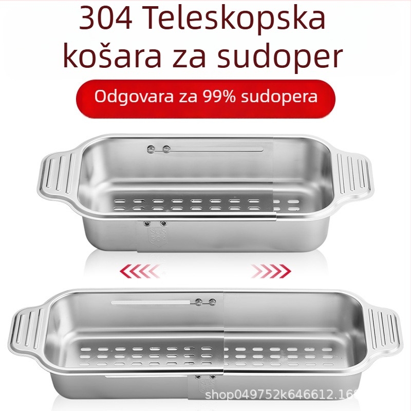 Teleskopski odvodni koš od nehrđajućeg čelika 304 za sudoperu, držač za posuđe i pribor, organizator sudopera