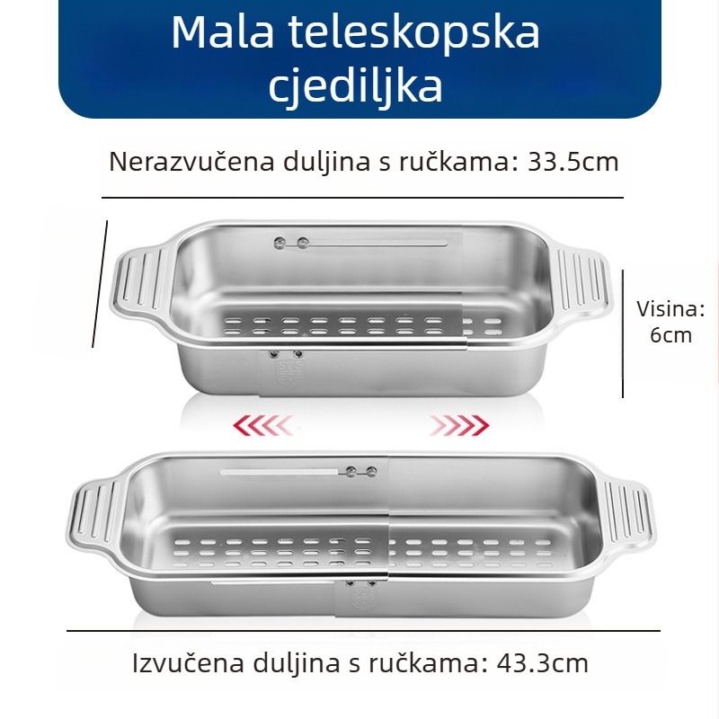 Teleskopski odvodni koš od nehrđajućeg čelika 304 za sudoperu, držač za posuđe i pribor, organizator sudopera