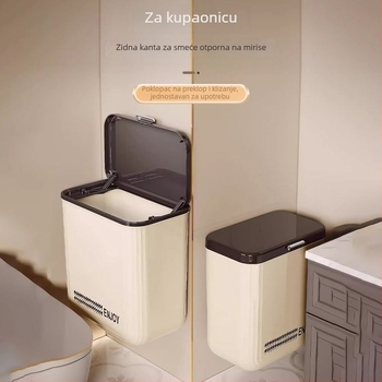Zidni viseći koš za otpatke s kliznim poklopcem, za kupaonicu i kuhinju, velikog promjera, kapaciteta 12 L, plastični