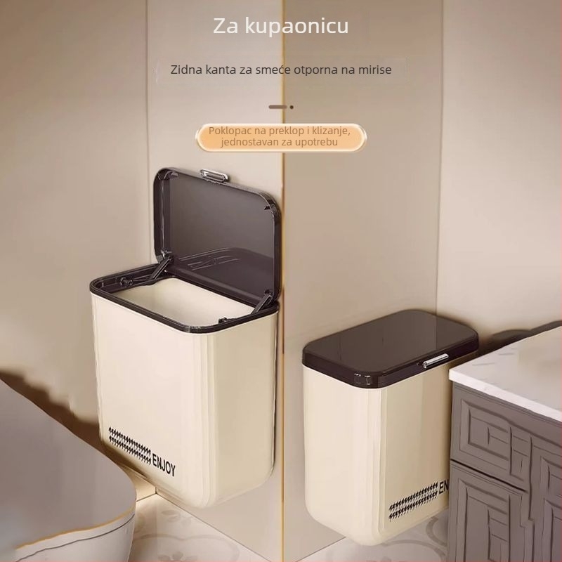 Zidni viseći koš za otpatke s kliznim poklopcem, za kupaonicu i kuhinju, velikog promjera, kapaciteta 12 L, plastični