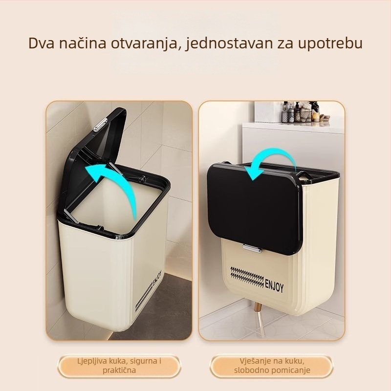 Zidni viseći koš za otpatke s kliznim poklopcem, za kupaonicu i kuhinju, velikog promjera, kapaciteta 12 L, plastični
