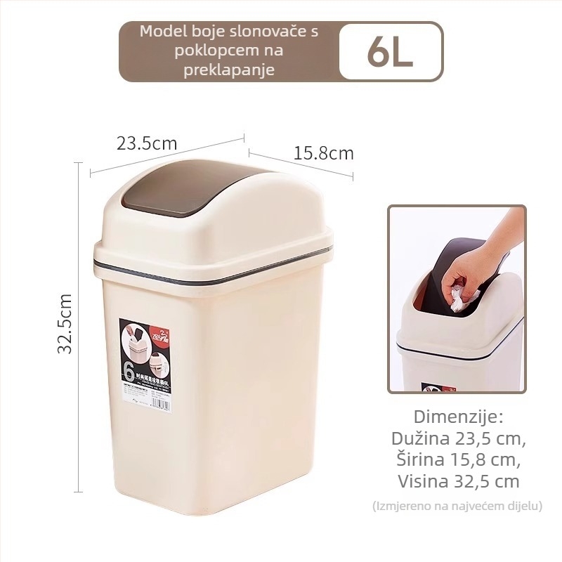 Kanta za otpad s ljulja poklopcem, 12 L, za kupaonicu, WC, kuhinju i dnevni boravak, 2024. model, namijenjena internatima