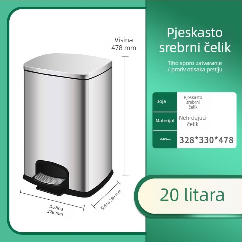 Kantu za smeće s poklopcem i pedalom, od nehrđajućeg čelika, velika zapremina, za kuhinju i kupaonicu