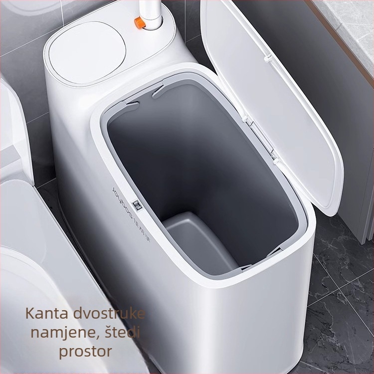All-in-one kupaonski set: plastični koš za otpatke 8 L, četka za WC i držač toaletnog papira s poklopcem.