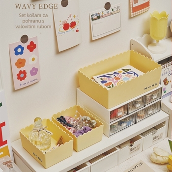 Kremasto-stil desktop organizer za kozmetiku i njegu kože, plastični PP, velike i male veličine, bez poklopca, moderni minimalistički stil, 700 ml-2100 ml