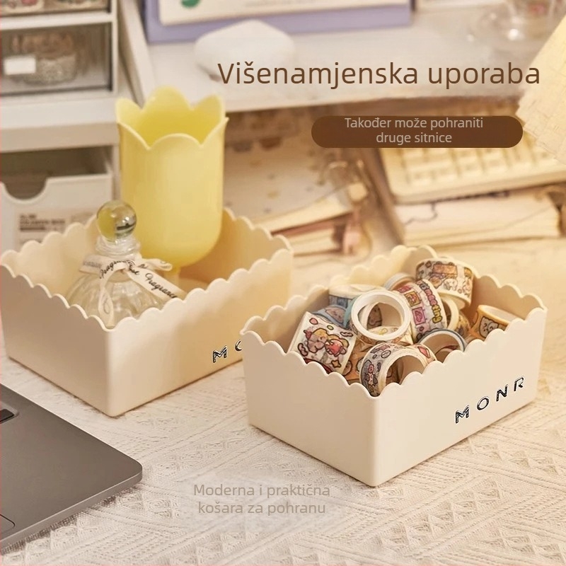 Kremasto-stil desktop organizer za kozmetiku i njegu kože, plastični PP, velike i male veličine, bez poklopca, moderni minimalistički stil, 700 ml-2100 ml
