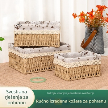 Košara za pohranu od imitacije ratana za radni stol ili stol za kavu, velika kapaciteta, ručni rad, za ključeve, kozmetiku, grickalice i sitnice